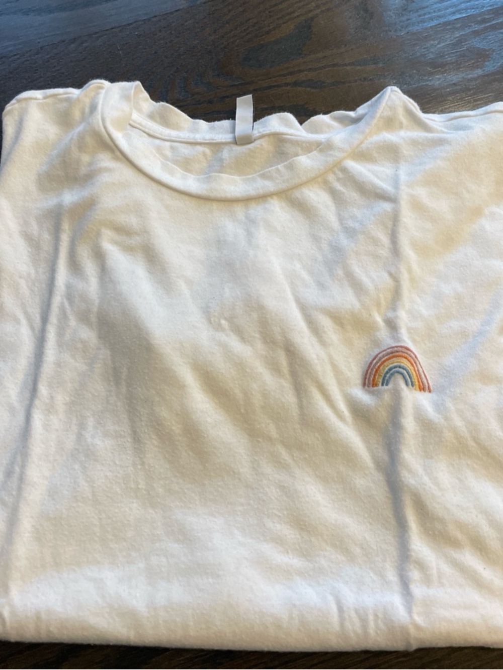 Z Supply White Short Sleeve Tee with Rainbow Embroidery